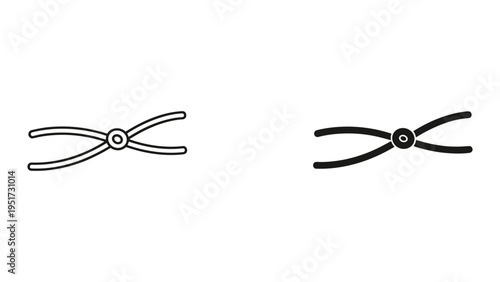 Pliers Icon Set: Line Art and Solid Black Silhouette, Isolated on White Background
