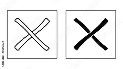 Set of two 'X' marks in square boxes, one outline and one filled, representing rejection or incorrect