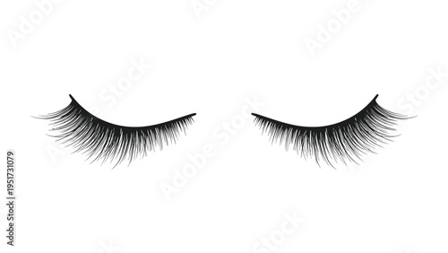 Realistic and highly detailed illustration of two elegant, long false eyelashes, showcasing their delicate individual strands and natural curve, isolated on a clean white background.