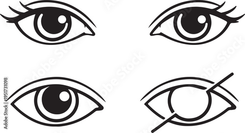 Eye Icon Set Line Art – Vision, View, Hidden Eye Symbol Vector Illustration