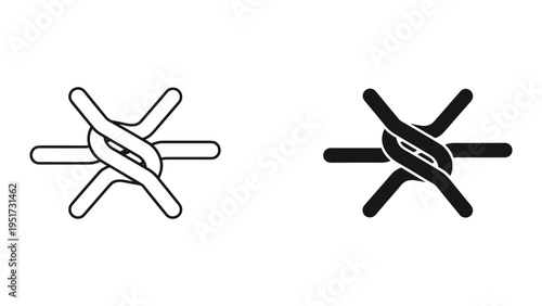 Barbed Wire Icon Set: Outline and Solid Silhouettes for Security and Border Concepts