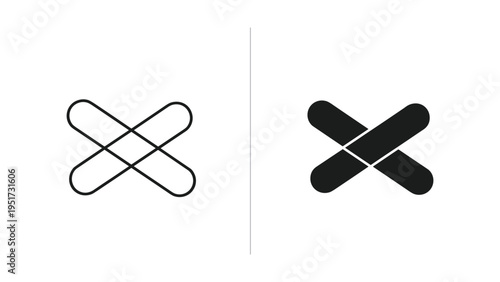 Two abstract 'X' symbols, one outlined and one filled, side by side on white background