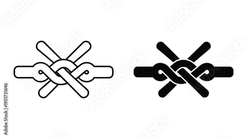 Two Decorative Knots Icon: Outline and Solid Fill, Symbolic of Connection and Strength