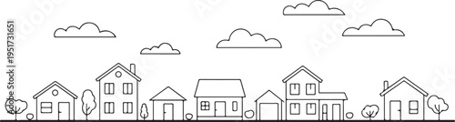 house architectural sketch row of suburban houses with trees plan