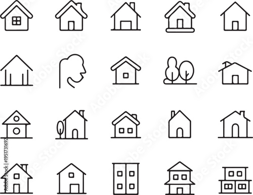 house icon grid monochrome building glyphs for ui