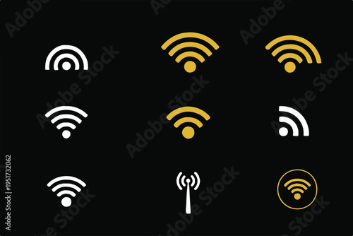 wifi icon set wireless signal symbols on black background