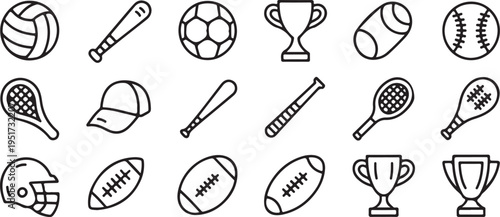 sports vector icons black and white sports equipment set