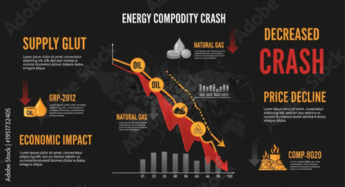 Energy Commodity Crash Visual Representation with Supply Glut and Price Decline.