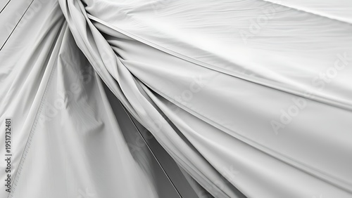 Close-up of heavy sailcloth showing complex folds and tensile textures. mobility guides, transit brochures, designed for mobility and urban transit guides, used by presentation designers.
