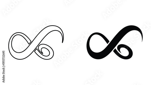 Elegant Infinity Symbol Design, Black and White, Swirls and Curls, Endless Loop Icon