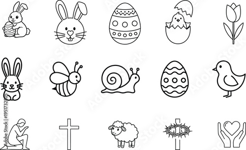 Easter themed illustrations of animals and symbols