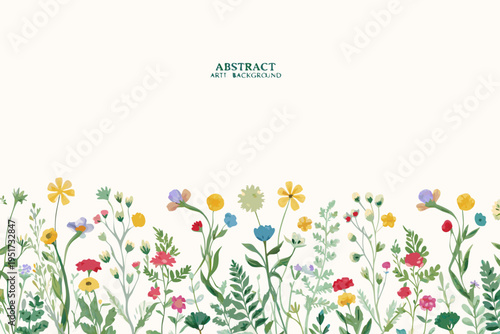 Watercolor floral arrangement with vibrant wildflowers and green foliage