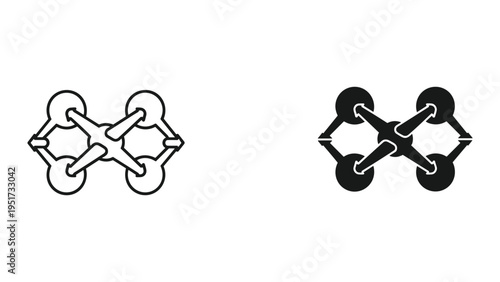 Abstract Neural Network Diagram Icons: Line and Solid Fill