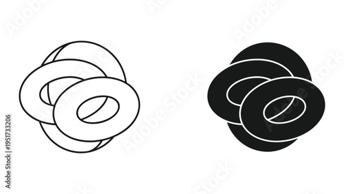 Vector Icons of Donuts, Isolated on White Background, Line Art and Silhouette