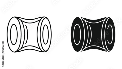 Two Roller Bearing Icons - Line Art and Solid Silhouette