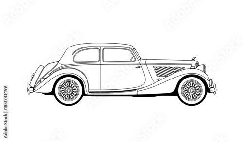 A vintage car illustration in a minimalist line art style