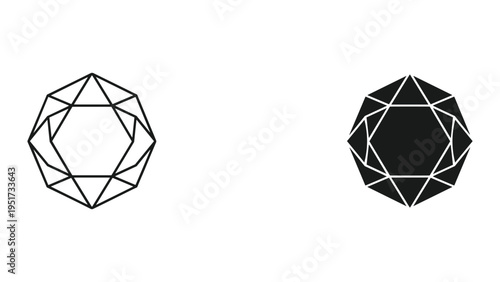 Diamond Geometric Icon Set - Outline and Silhouette Icons for Jewelry and Gems