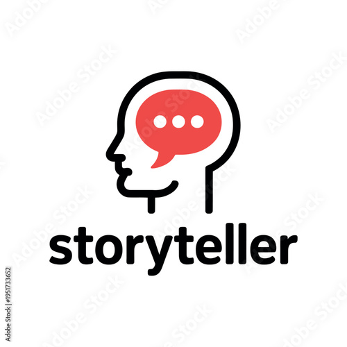 A minimalist logo of a storyteller with a speech bubble