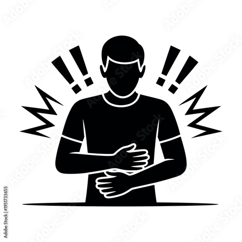 A man clutching his stomach in pain and distress.