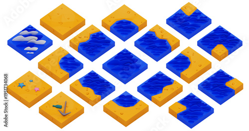 Wallpaper Mural Isometric tiles showing various sand and wave patterns. 3d render illustration. Torontodigital.ca