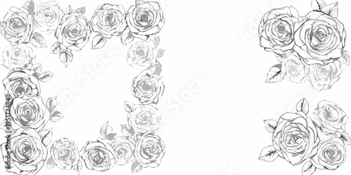 Elegant floral frame featuring detailed grayscale roses in a sketch style