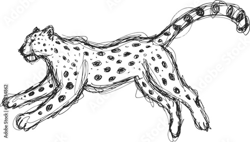 sketch of a running cheetah with dynamic posture and spotted fur pattern