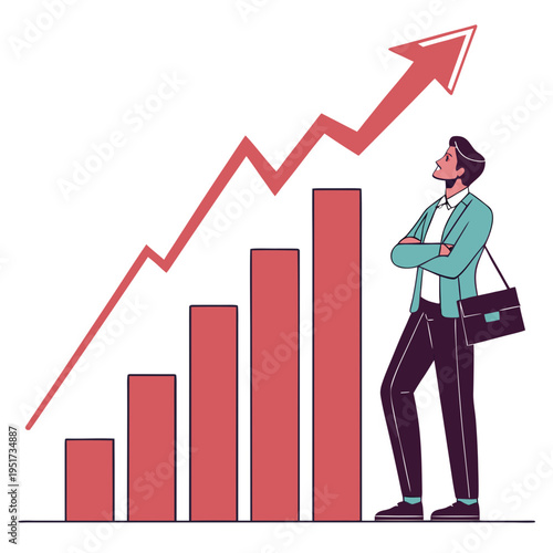 Man in Jacket Looking at Growth Graph business success
