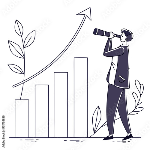 Man in suit looking through binoculars business finance