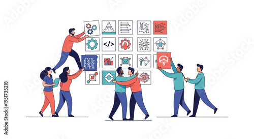 Cross-functional agile development team building a scalable tech ecosystem and integrated software solutions for digital transformation