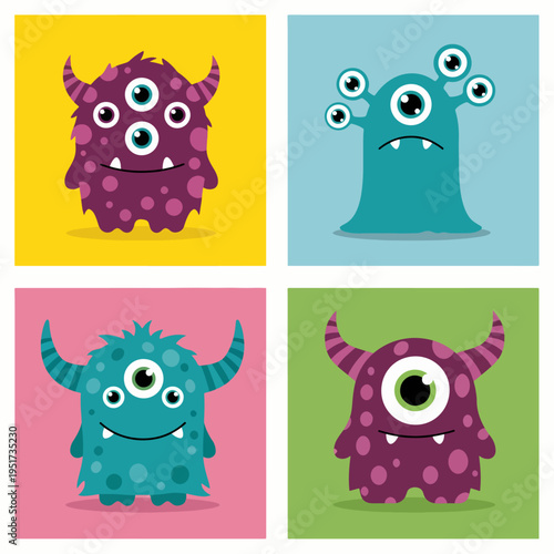 Funny creatures showing emotions from happy to grumpy moods