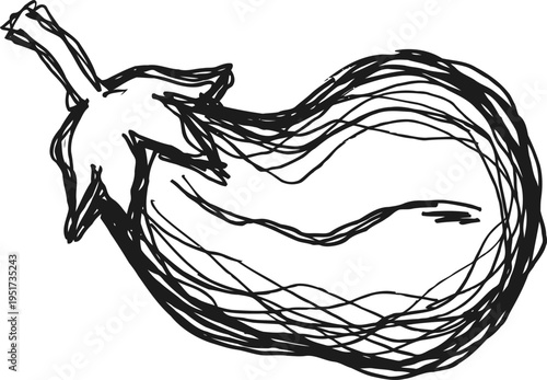 hand drawn sketch of an eggplant with detailed lines and natural curves isolated on white background