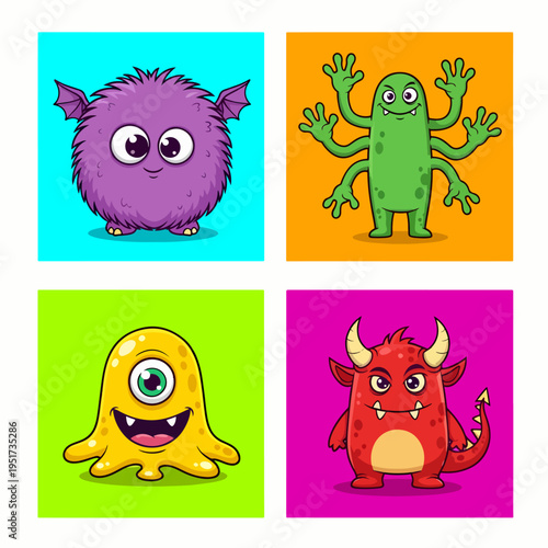 Cartoon monsters designed for fun learning and creative kids projects