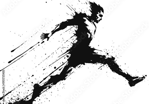 Dynamic silhouette of a running athlete with splash effect, motion and speed concept illustration