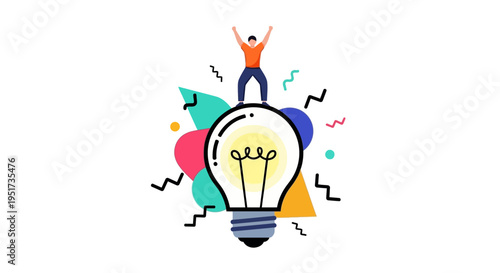 Innovative creative professional celebrating a major conceptual breakthrough and successful brand strategy on a bright lightbulb