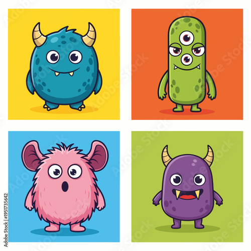 Orange three-eyed monster laughing loudly with big mouth and spots