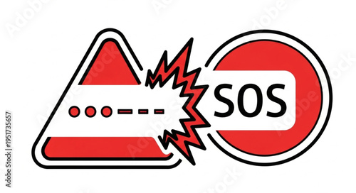 Warning sign and SOS sign collision danger alert.