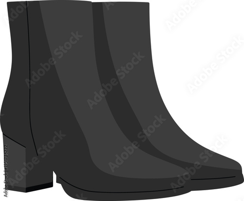 Women ankle boots technical fashion illustration side view, block heel design with minimalist style, modern footwear template, elegant shoe mockup isolated on white