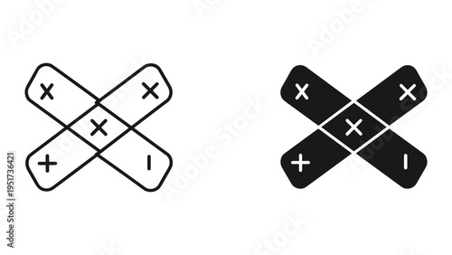 Plus and Minus Symbols on Crossed Shapes, Icon Set, Math Signs, Addition, Subtraction, Opposites