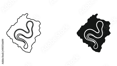 Race Track Outline and Silhouette, Snake-like Shape, Top Down View