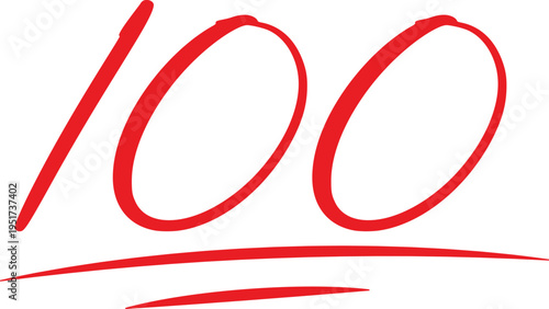 100 Percent Score Emoji Icon Red Hand Drawn Style