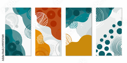 Abstract geometric shapes in a modern colorful triptych arrangement