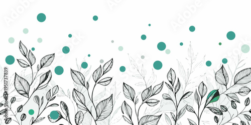 Delicate floral sketch with teal accents on a white background