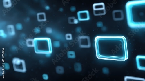 Abstract Technological Background with Glowing Blue Outlines Floating in Digital Space, Representing Connectivity and Modern Innovation