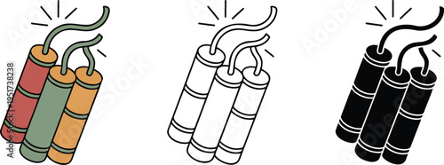 Bomb Dynamite silhouette & Outline and illustration set isolated on transparent background