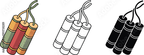 Bomb Dynamite silhouette & Outline and illustration set isolated on transparent background