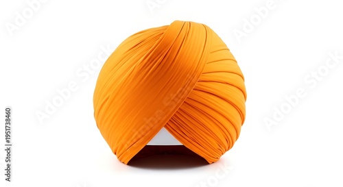 Vibrant orange Sikh turban elegantly wrapped isolated on white background