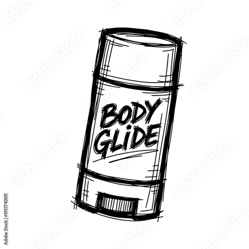 Hand drawn body glide anti chafing stick vector illustration sports skin protection balm friction prevention skincare product sketch style