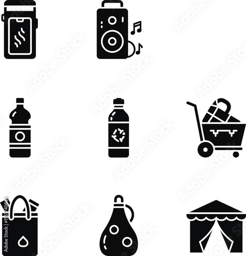 Black silhouette icons of baby care and parenting essentials