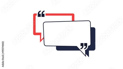 Two overlapping speech bubbles with quotation marks in red and dark blue colors representing dialogue and communications.