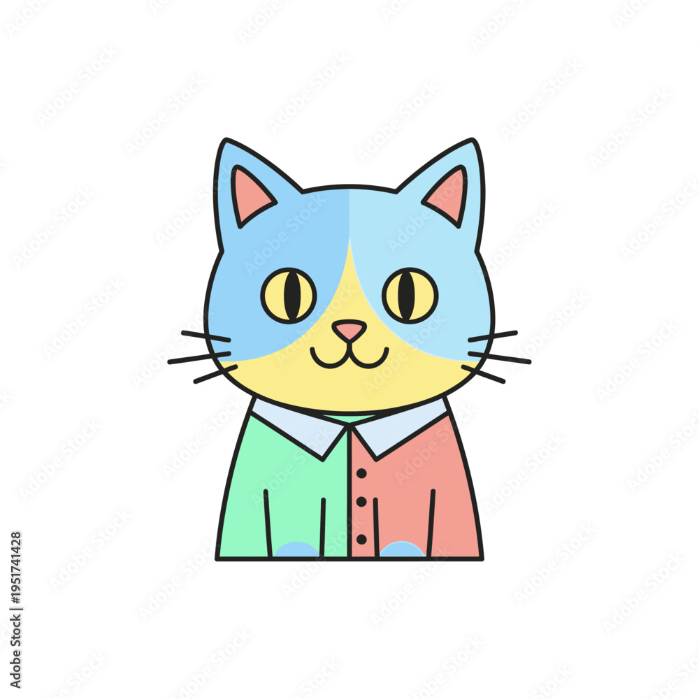 Obraz premium Cute Cartoon Cat Face with Colorful Body and Collar
